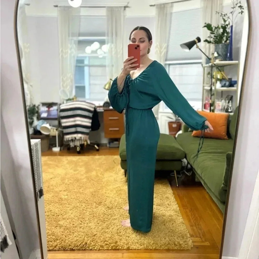 NWOT Dark Green / Turquoise Satin Effect Zara Jumpsuit - Picture 6 of 9